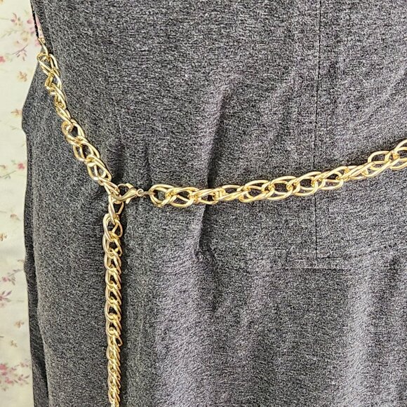 Woman's Anne Klein Dark Heather Gray Dress Goldtone Chain Belt size 10 - Picture 4 of 11